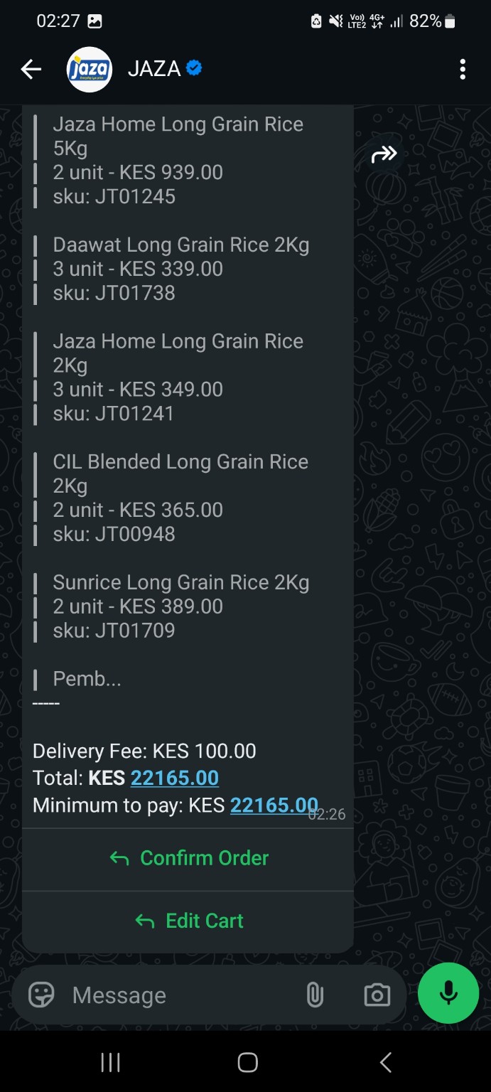 JAZA Kenya checkout showing KES 22,165 total and delivery details